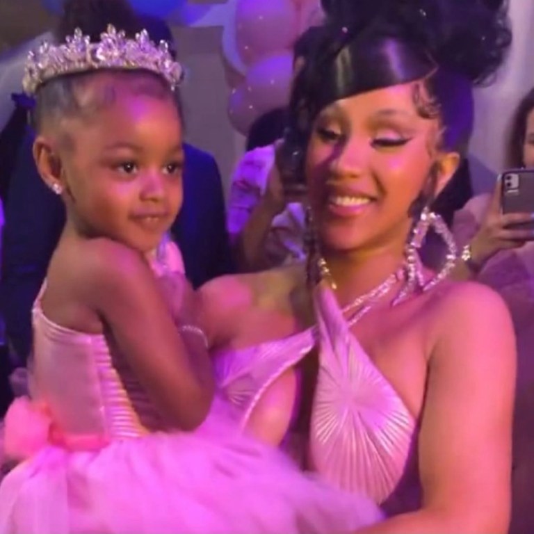 Cardi B and Kulture Don Custom Pink Tulle Dresses by Rey Ortiz for Kulture’s Princess-Themed Birthday Party