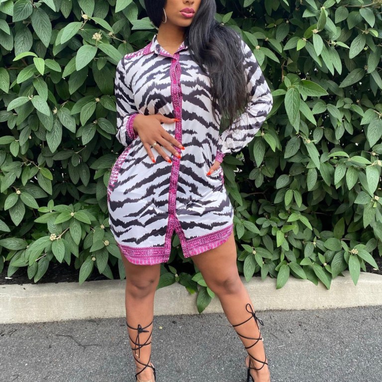 Cyn Santana Shows Off Her Wild Side With Fashion Nova Animal Print Shirt Dress