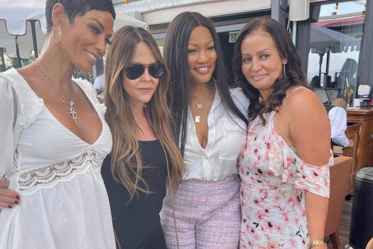 Garcelle Beauvais Spotted Out With Nicole Murphy, Allison Melnick, and Lisa Bubbles Wearing Cult of Coquette Silver Bow Sandals From BeautyLifeFun Shop