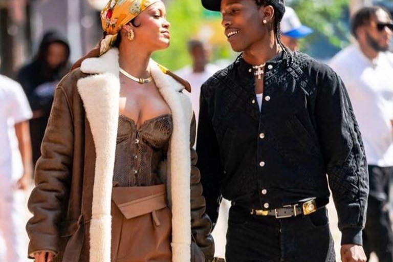 Rihanna and A$AP Rocky Get Cozy Together on the Set of a Music Video in NYC: Looks Featuring Vintage Dolce and Gabbana Snakeskin Corset, Louis Vuitton Spring 2022 Multicolor Fur Pieces + More