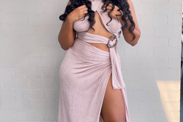 Angela Simmons Stuns in Fashion Nova Cutout Halter Top and Maxi Skirt Set