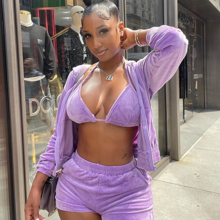 Bernice Burgos Serves Up Positive Purple Vibes in Fashion Nova Three Piece Set
