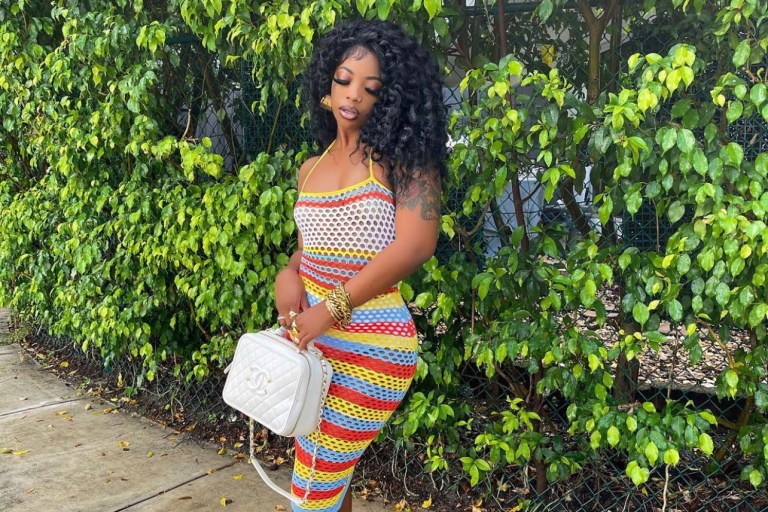 De’arra Pops Out in Fashion Nova Multicolor Crochet Dress While in Miami
