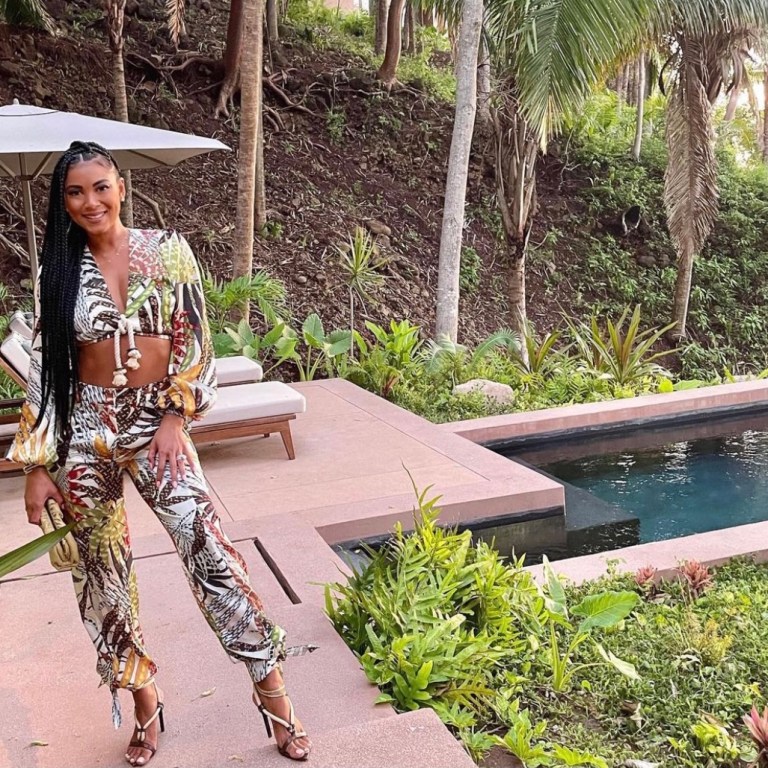 Wardrobe Inquiry: Eniko Hart Celebrates Her Birthday in Mexico Wearing Alexis Tropical Print Set