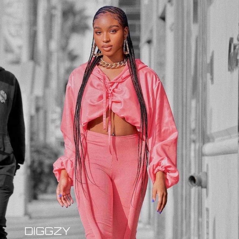 Normani Struts on Rodeo Drive Rocking a Pink Cropped Hoodie and Capri Leggings by TLZ L’Femme