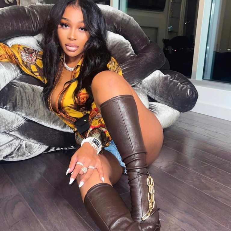 Wardrobe Inquiry: Jayda Cheaves Rocks Vintage Hermès Silk Shirt With Bottega Veneta Leather Sock Heels