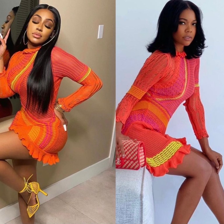 Who Wore It Better: Gabrielle Union and Yung Miami Spied in Roberta Einer Orange and Red Knit Mini Dress
