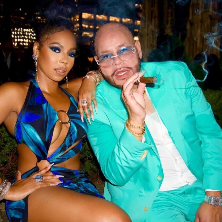 Wardrobe Inquiry Most Requested: Ashanti Performs at Fat Joe’s Birthday in Louisa Ballou Cut Out Ring Blue Print Dress