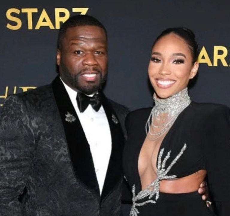 Cuban Link Attends the Premiere of ‘BMF’ with 50 Cent Wearing Albina Dyla x Ivy Showroom Black Crystal Embellished Dress