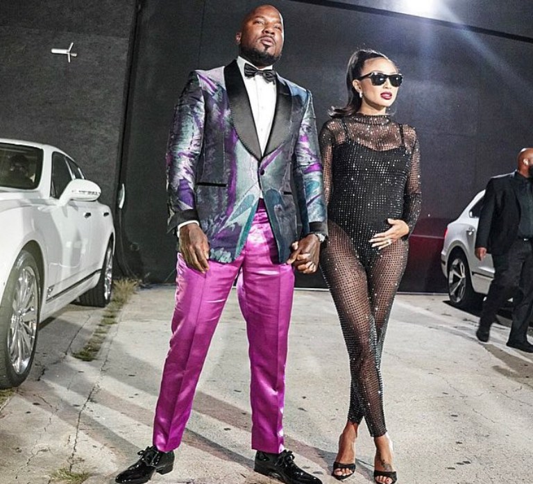 Jeezy Celebrates His Birthday With Jeannie Mai Along With Friends and Family at His Party Wearing Tom Ford Shirt and Jacket Paired With Téo Flor Pink Metallic Pants