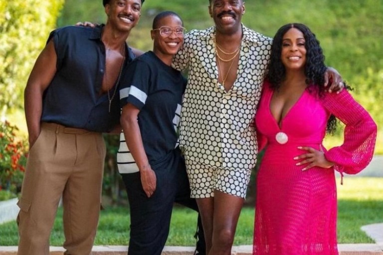 Niecy Nash Wears PatBO Pink Crochet Maxi Dress While Celebrating First Anniversary With Wife Jessica Betts