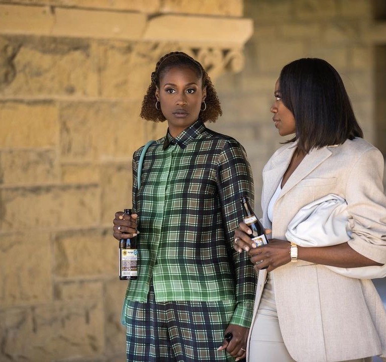Insecure Season 5 Episode 1 Fashion Credits: Issa Rae in Green Plaid Ombre Dries van Noten, Amanda Seales in Gucci Pink and Green, and Yvonne Orji in Peach Sally LaPointe!