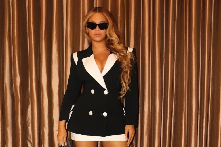 Beyoncé Stuns in Custom Black and White Sergio Hudson Look and Christian Louboutin Crystal Pumps