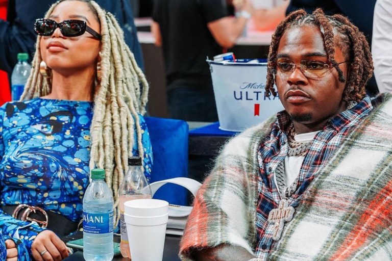 Chlöe Hailey Wears Osman Yousefzada x Alex Beattie Blue Print Jumpsuit During Spelman College Visit and Atlanta Hawks and Dallas Mavericks Game