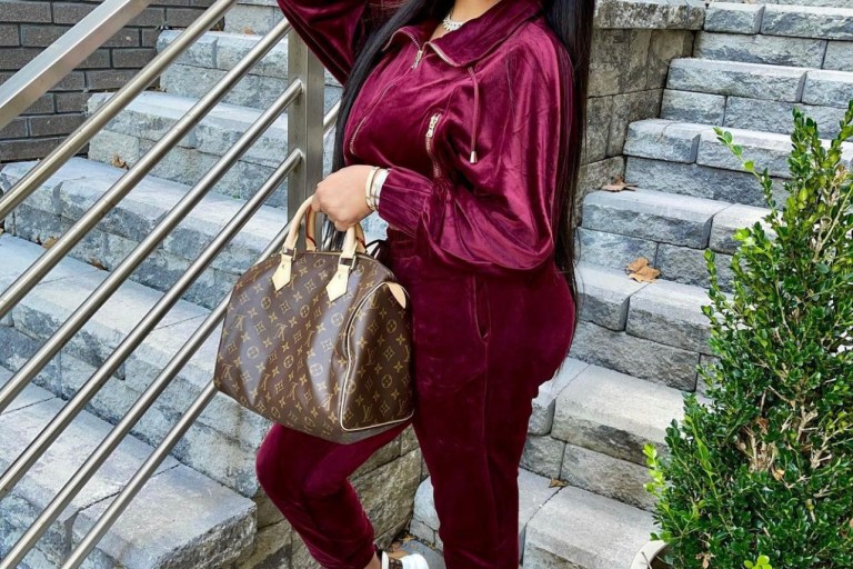Ella Rodriguez Stays Cozy in Fashion Nova Burgundy Velour Jogger Set
