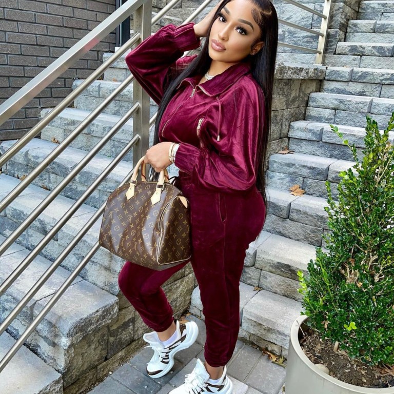Ella Rodriguez Stays Cozy in Fashion Nova Burgundy Velour Jogger Set