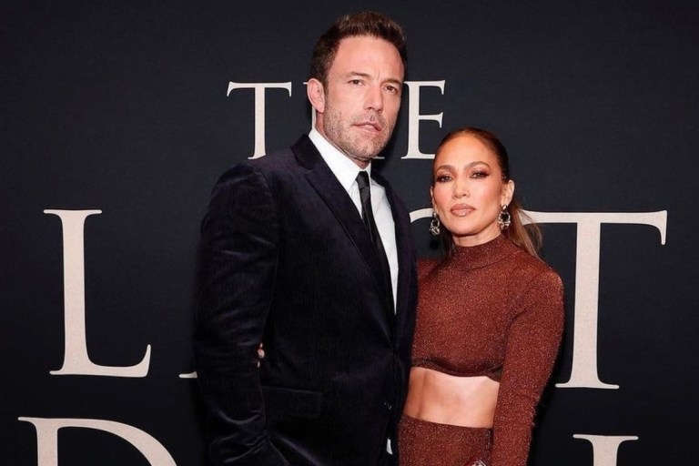 Jennifer Lopez Attends the NY Premiere of ‘The Last Duel’ With Ben Affleck Wearing Hervé Léger Brown Shimmering Look