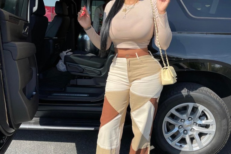 Johanna Leia Spotted in Fashion Nova Patchwork Wide Leg Jeans