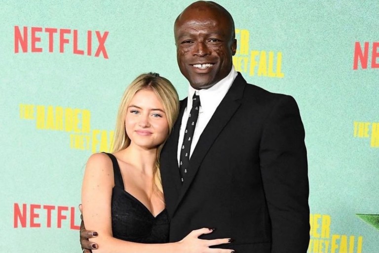 Leni Klum Appears on Red Carpet of ‘The Harder They Fall’ Premiere in LA With Dad Seal, Wearing Dolce and Gabbana Black Lace Bustier and Beaded Mini Skirt