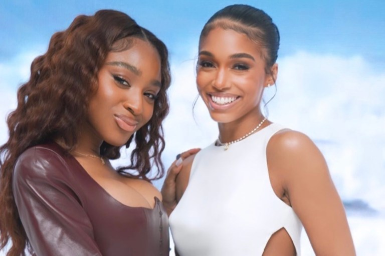 Normani Wears Ulyana Sergeenko Brown Leather Peplum Corset and Jeans to Lori Harvey’s SKN by LH Launch Event