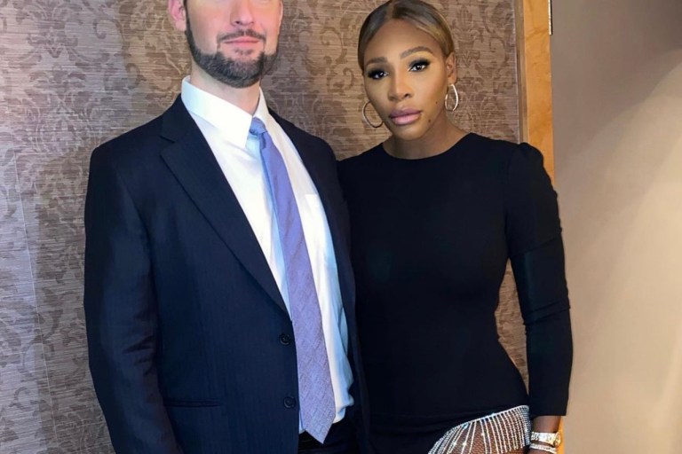 Serena Williams Attends Robin Hood Gala in NYC with Alexis Ohanian Wearing Alamour Black Asymmetrical Crystal Embellished Dress