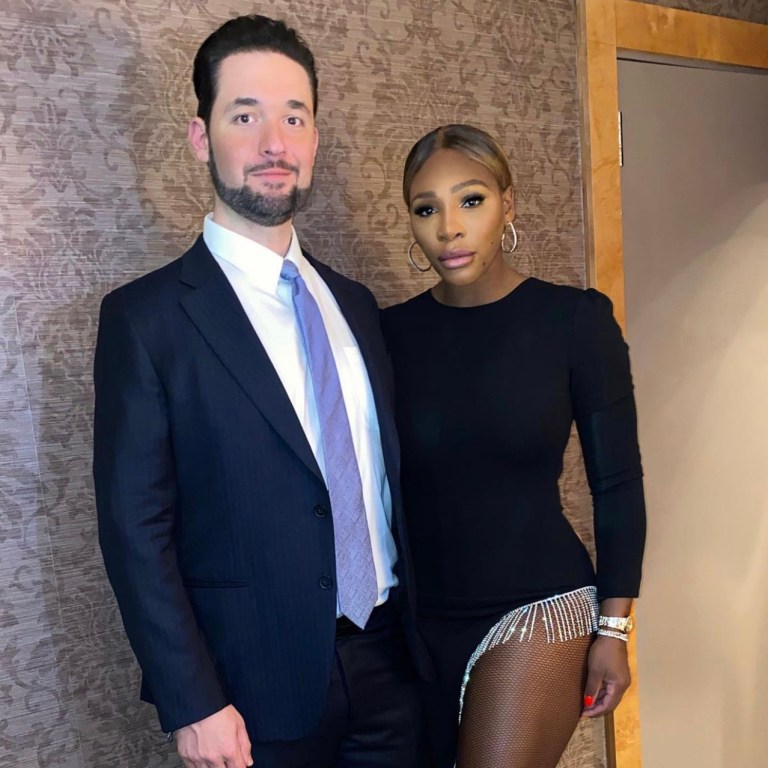 Serena Williams Attends Robin Hood Gala in NYC with Alexis Ohanian Wearing Alamour Black Asymmetrical Crystal Embellished Dress