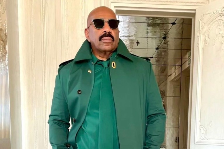 Steve Harvey Wears Green Bottega Veneta Look During Trip to Paris