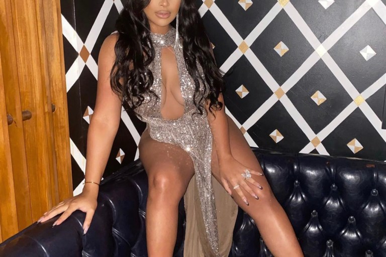 Taina Williams Attends Hairstylist Jacob Aaron’s Studio 54 Themed Birthday Party Wearing Fashion Nova Sequin Cutout Maxi Dress
