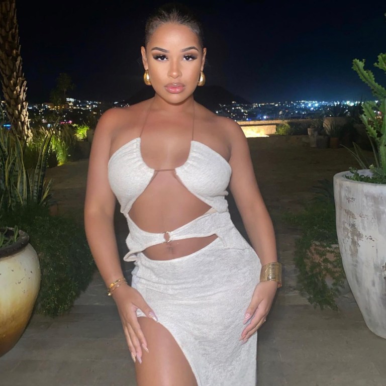Taina Williams Rocks Fashion Nova Taupe Cutout Maxi Dress During Her Trip to Mexico