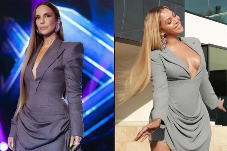 Who Wore It Better: Ivete Sangalo and Beyoncé Spotted in Francesco Murano Grey Draped Blazer Dress