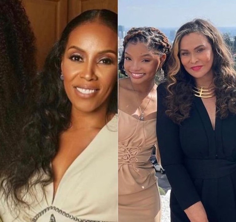 Who Wore It Better: Kelly Rowland and Chlöe Bailey Spotted in the Same House of CB Sage Green Satin Top and Skirt