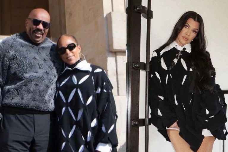 Who Wore It Better: Marjorie Harvey and Kourtney Kardashian Spotted in Valentino Black Diamond Cutout Sweater