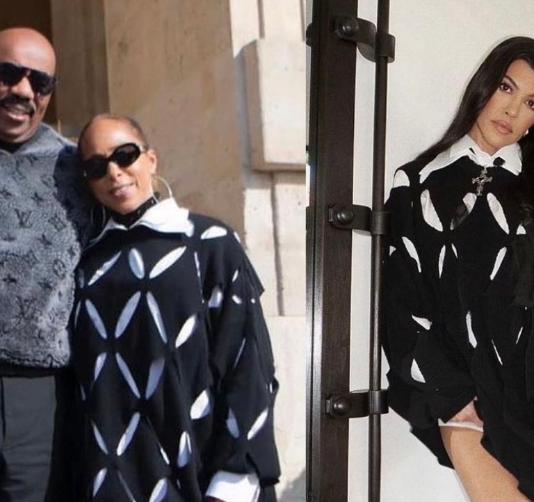 Who Wore It Better: Marjorie Harvey and Kourtney Kardashian Spotted in Valentino Black Diamond Cutout Sweater