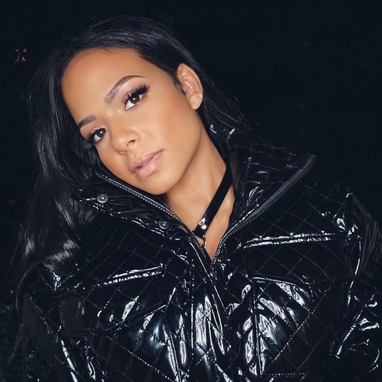 Christina Milian Rocks Fashion Nova Black Patent-Look Quilted Cropped Puffer Jacket