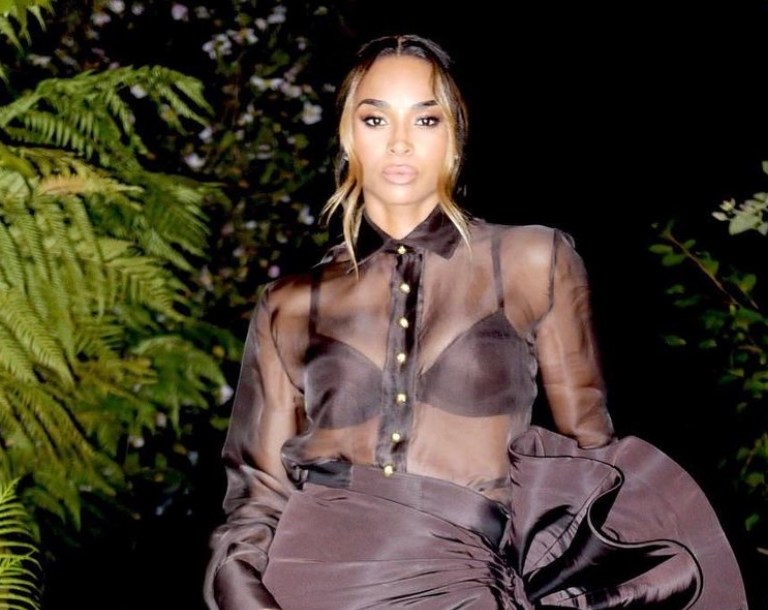 Ciara Attends the Baby2Baby Gala Wearing Ashi Studio Fall/Winter 2021 Couture Brown Ruffle Dress
