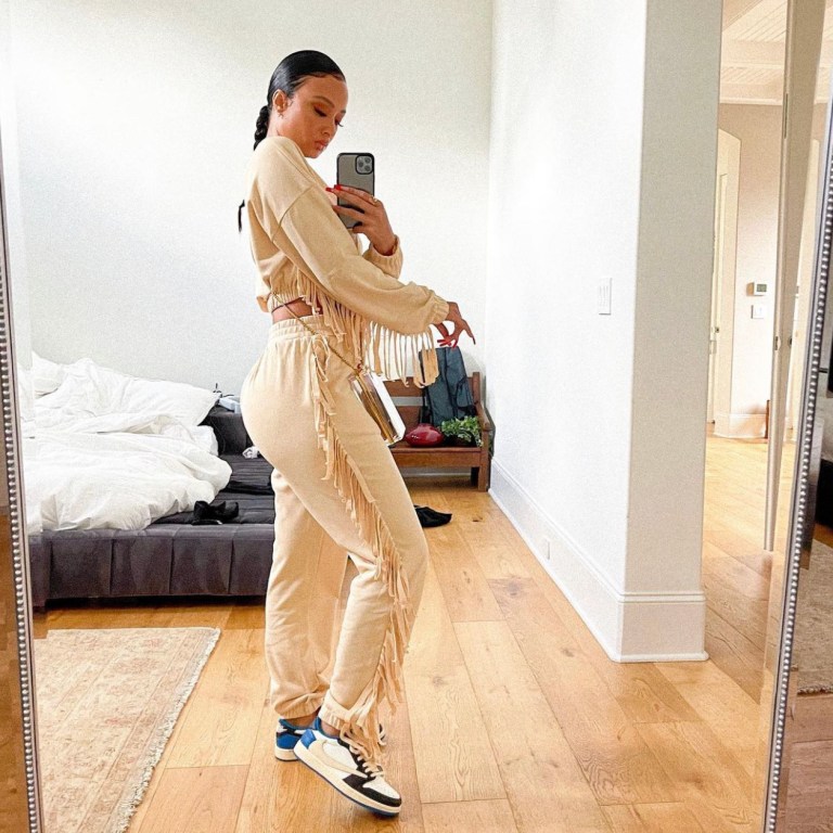 Draya Michele Rocks Cream Fringe Jogger Set From Fashion Nova