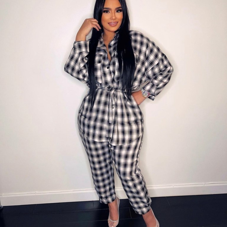 Emily B Spotted in Fashion Nova Black and White Plaid Pant Set
