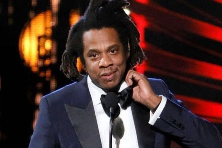 Jay-Z Inducted Into the Rock and Roll Hall of Fame Wearing Gucci Dark Blue Satin Tuxedo