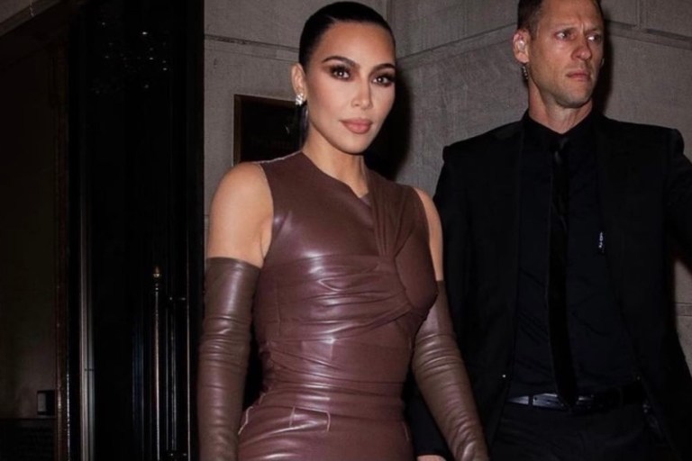 Kim Kardashian Attends the 2021 WSJ. Magazine Innovator Awards in NYC Wearing Skims x Fendi Brown Leather Dress