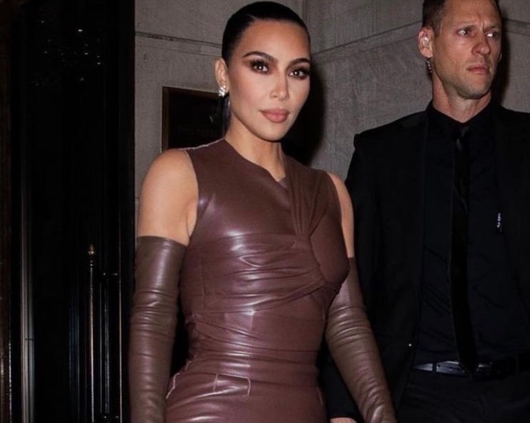 Kim Kardashian Attends the 2021 WSJ. Magazine Innovator Awards in NYC Wearing Skims x Fendi Brown Leather Dress