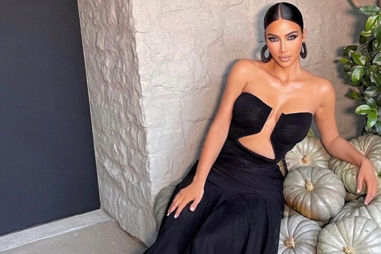 Kim Kardashian Wears Rick Owens Spring/Summer 2022 Black Strapless Cutout Dress to Paris Hilton and Carter Reum’s Wedding