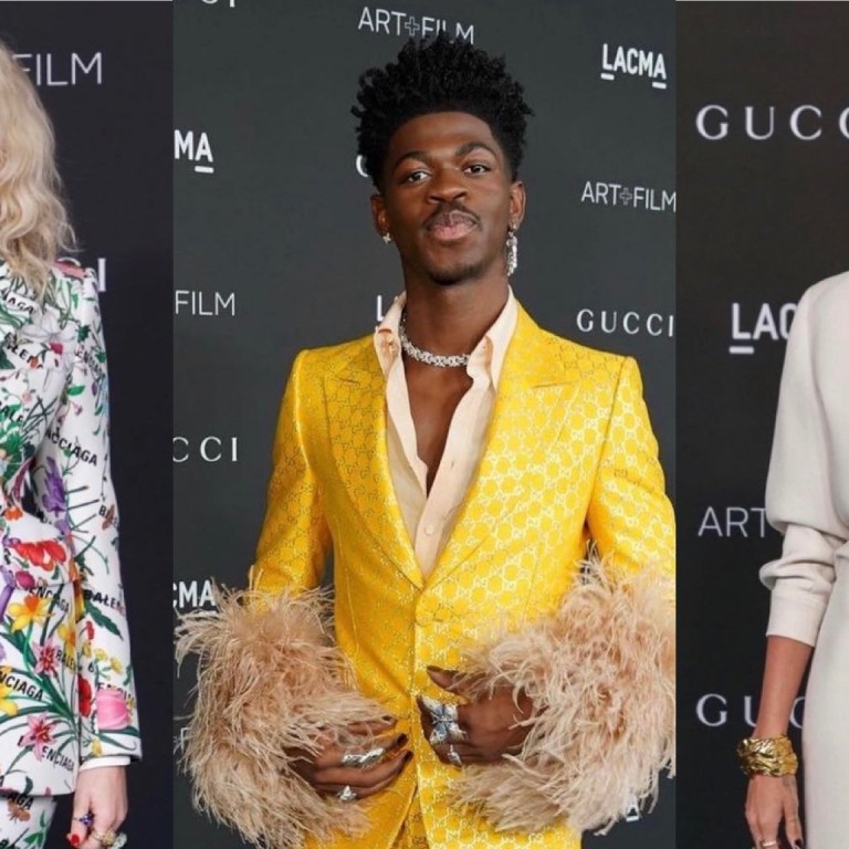 On the Scene at the 2021 LACMA Art+Film Gala Presented by Gucci: Lil Nas X in Gucci, Hailey Bieber in Saint Laurent, Miley Cyrus in Gucci x Balenciaga and More