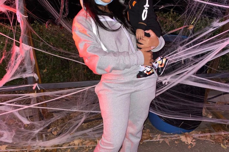 Taina Williams Takes Baby Essex to Nights of the Jack Wearing Fashion Nova Grey Jogger Set