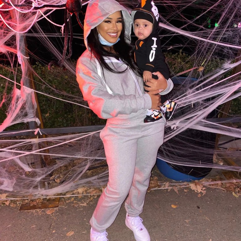 Taina Williams Takes Baby Essex to Nights of the Jack Wearing Fashion Nova Grey Jogger Set