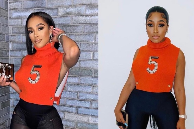 Who Wore It Better: Joie Chavis and Yung Miami Spied in Chanel Fall 2021 Red Embroidered Sleeveless Turtleneck Top