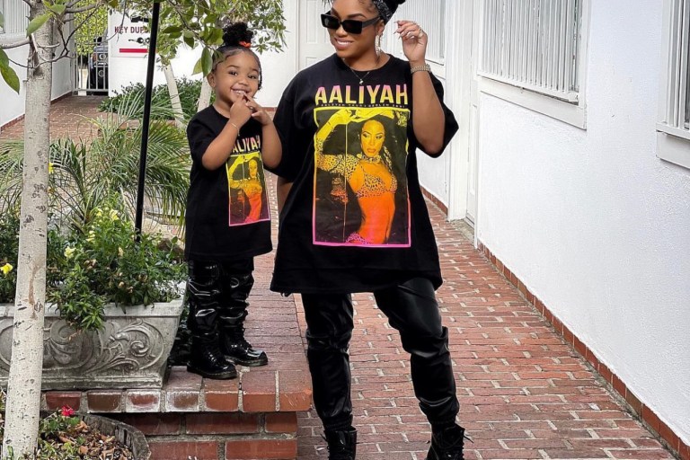 Brooke Valentine and Daughter Chí Summer Spotted in Matching Black Looks Featuring Fashion Nova Black Aaliyah Graphic T-Shirts