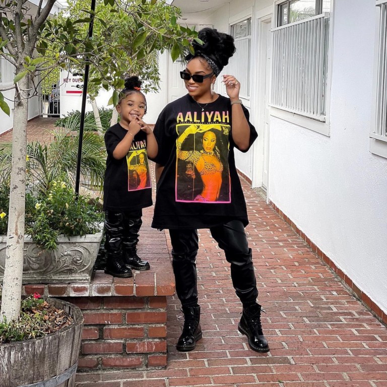 Brooke Valentine and Daughter Chí Summer Spotted in Matching Black Looks Featuring Fashion Nova Black Aaliyah Graphic T-Shirts