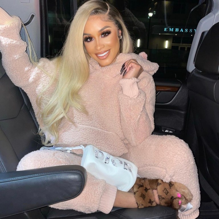DreamDoll Spotted in Fashion Nova Mauve Sherpa Hoodie and Jogger Set