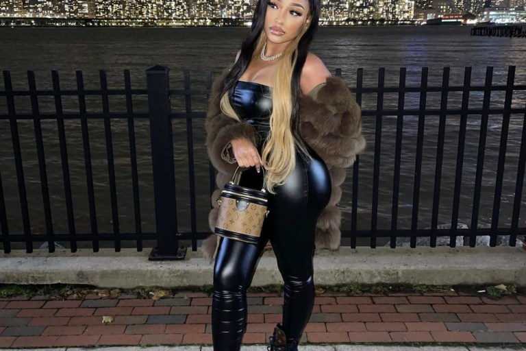 Ella Rodriguez Rocks Fashion Nova Black Faux Leather-Style Tube Jumpsuit