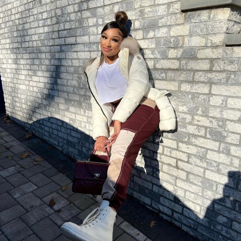Ella Rodriguez Spotted in Fashion Nova Brown Frayed Patchwork Joggers